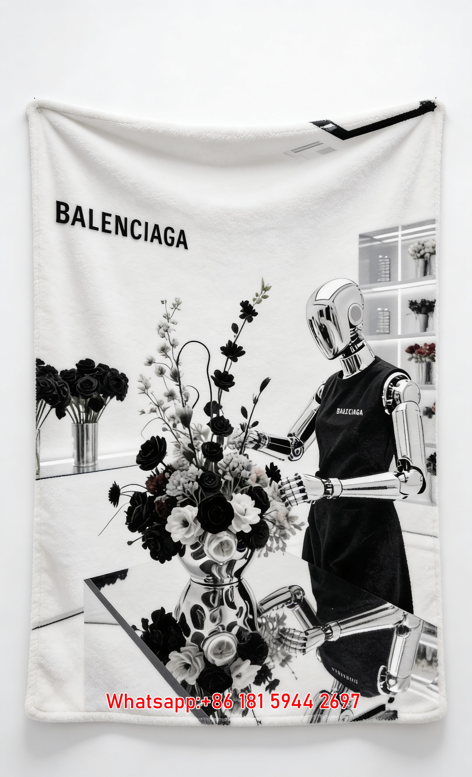Balenciaga Robot Florist Store Print Flannel Sofa Throw Blanket Premium Couch Cover BA387